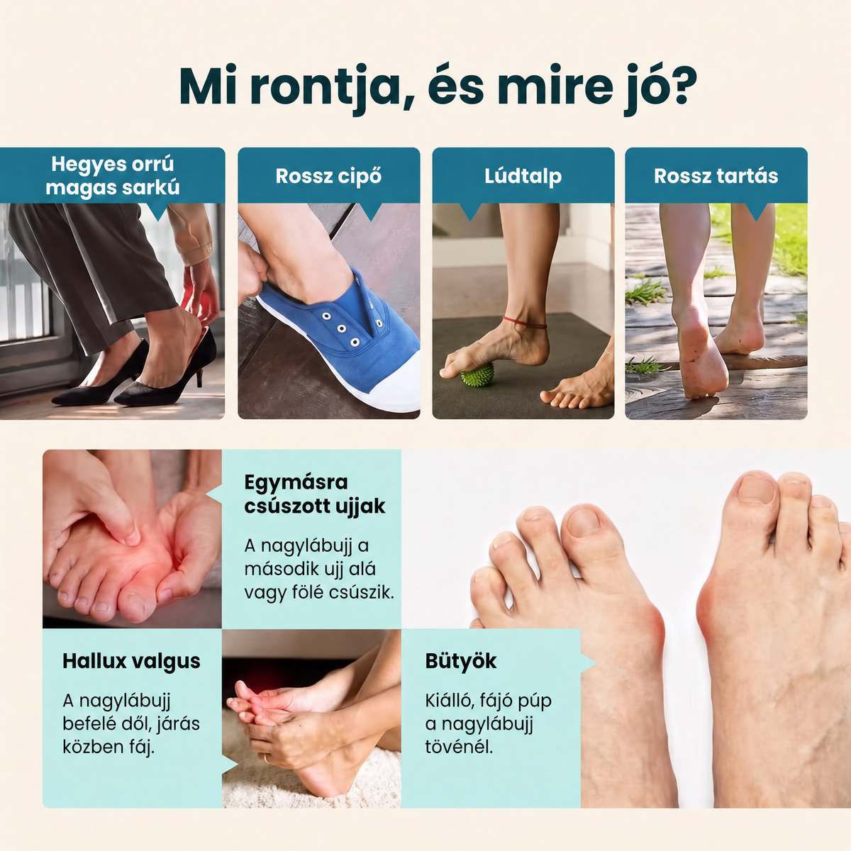 Mi rontja a bütyököt: magas sarkú, rossz cipő, lúdtalp, rossz tartás