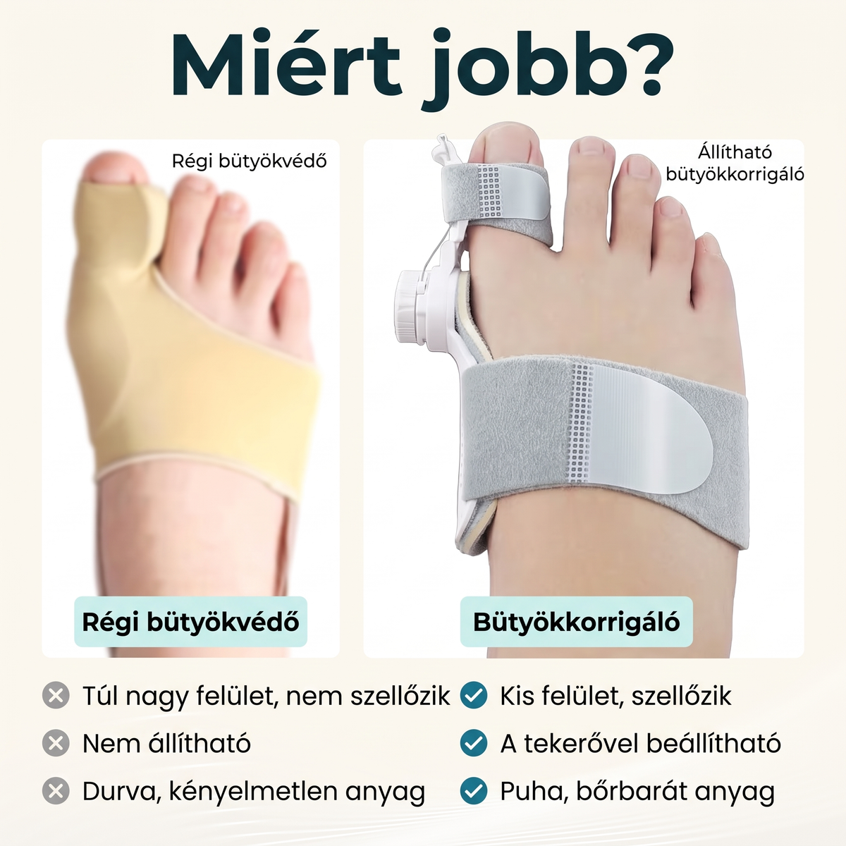 Régi bütyökvédő és az állítható bütyökkorrigáló összehasonlítása