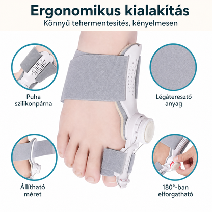 A bütyökkorrigáló ergonomikus kialakítása négy részlettel